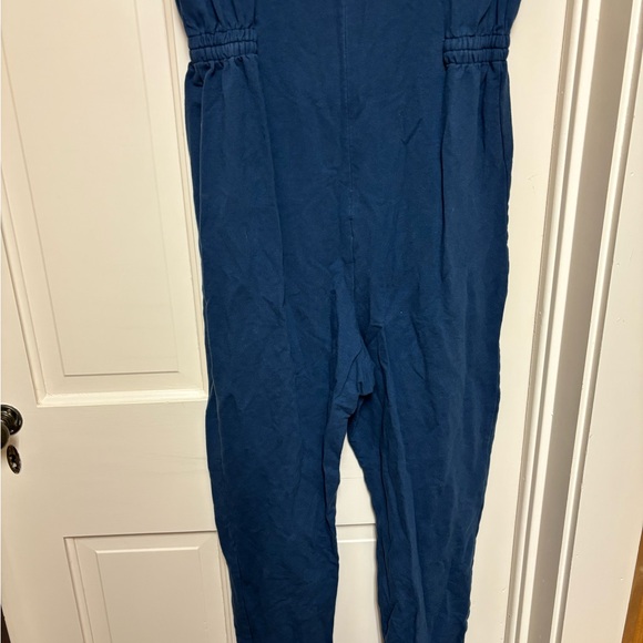 The Nines by HATCH Short Sleeve French Terry Cropped Blue Jumpsuit - Picture 9 of 9